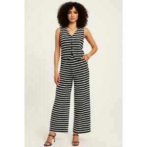 Good Luck Gem Black White Stripe Knit Co-Ord Set Vest Top Wide Leg Pants Medium